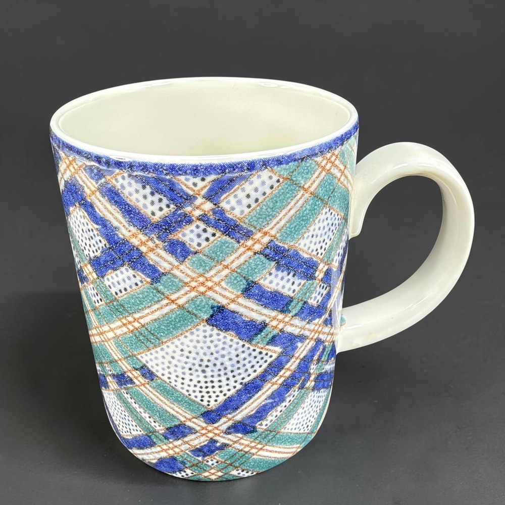 Royal Doulton Everyday Glen Ora Fine China Mug Cup Plaid Blue Teal TC 1199 VTG